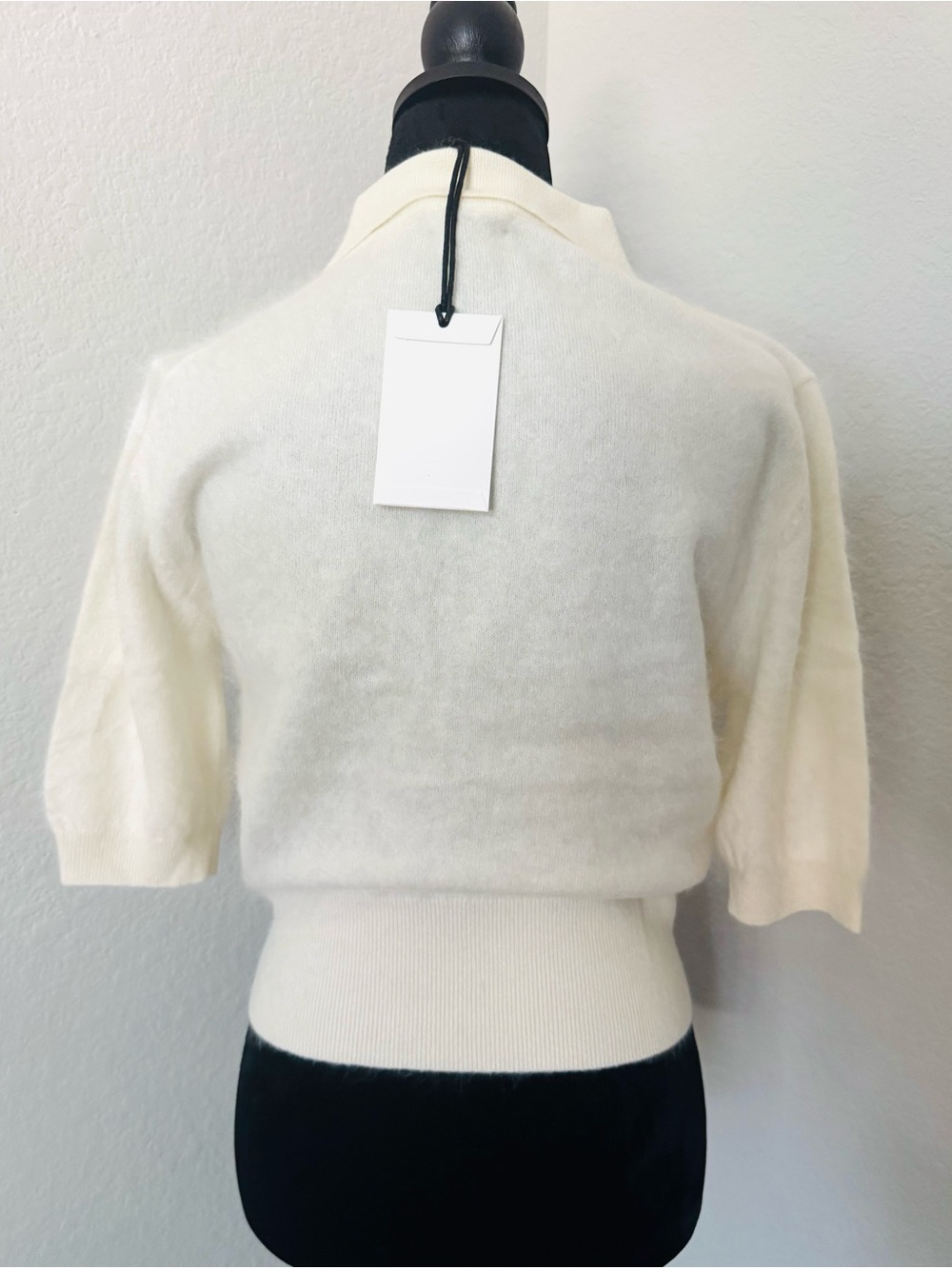 NWT Naked Cashmere Brushed Cashmere Polo Elbow Sleeve Sweater Ivory Ecru M/L - Picture 4 of 14